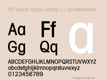 ITC Avant Garde Gothic LT CondMedium Version 006.000图片样张