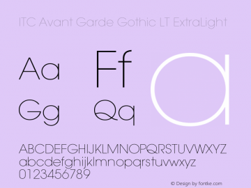 ITC Avant Garde Gothic LT ExtraLight Version 006.000图片样张