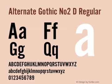 Alternate Gothic No2 D Regular Version 001.005 Font Sample