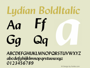 Lydian BoldItalic Version 003.001 Font Sample