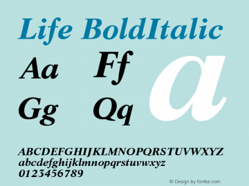 Life BoldItalic Version 003.001 Font Sample