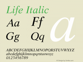 Life Italic Version 003.001 Font Sample
