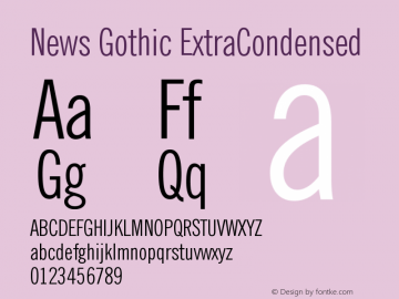 News Gothic ExtraCondensed Version 003.001 Font Sample