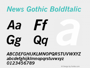 News Gothic BoldItalic Version 003.001 Font Sample