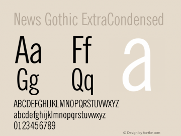 News Gothic ExtraCondensed Version 003.001 Font Sample