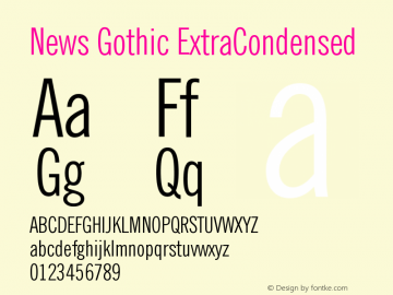 News Gothic ExtraCondensed Version 003.001 Font Sample