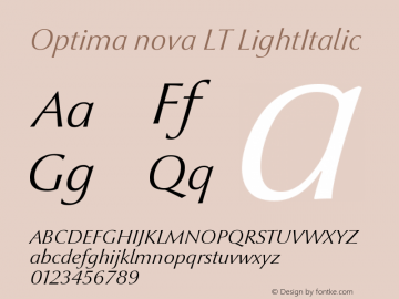 Optima nova LT LightItalic Version 001.000 Font Sample