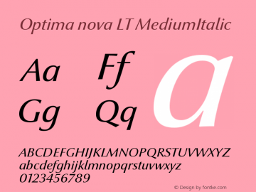 Optima nova LT MediumItalic Version 001.000 Font Sample