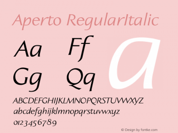 Aperto RegularItalic Version 001.000 Font Sample