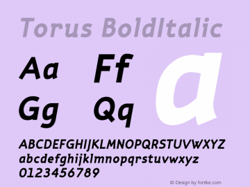 Torus BoldItalic Version 001.000 Font Sample