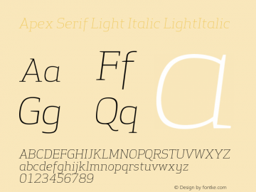 Apex Serif Light Italic LightItalic Version 005.000 Font Sample