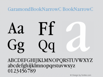GaramondBookNarrowC BookNarrowC Version 001.000 Font Sample