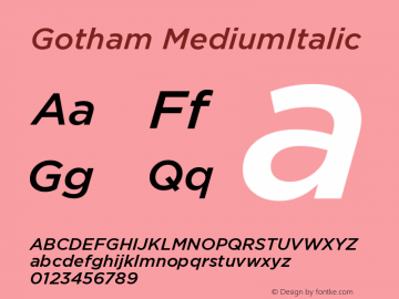 Gotham MediumItalic Version 001.000 Font Sample