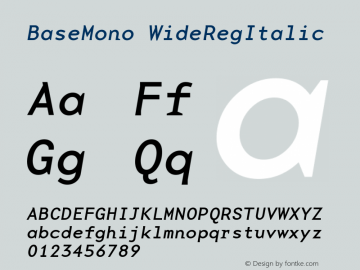 BaseMono WideRegItalic Version 001.000 Font Sample
