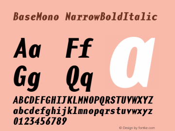 BaseMono NarrowBoldItalic Version 001.000 Font Sample