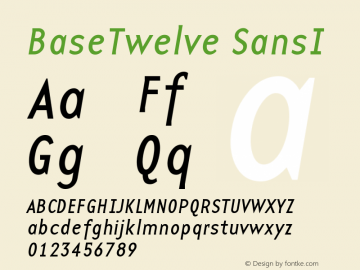 BaseTwelve SansI Version 001.000 Font Sample