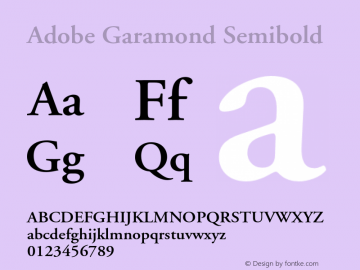Adobe Garamond Semibold Version 001.001 Font Sample