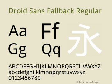 Droid Sans Fallback Regular Version 1.00c; (DroidSansFallbackFull, FZLTH-YS build 20131107); 20140304 Font Sample
