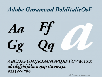 Adobe Garamond BoldItalicOsF Version 001.001 Font Sample