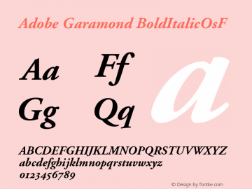 Adobe Garamond BoldItalicOsF Version 001.002 Font Sample