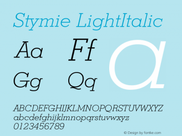 Stymie LightItalic Version 003.001 Font Sample