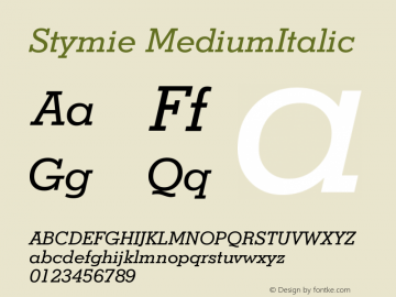 Stymie MediumItalic Version 003.001 Font Sample