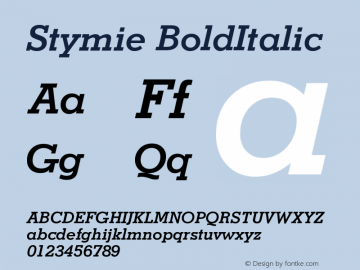 Stymie BoldItalic Version 003.001 Font Sample