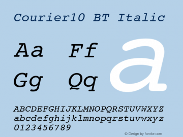Courier10 BT Italic mfgpctt-v4.4 Dec 10 1998 Font Sample