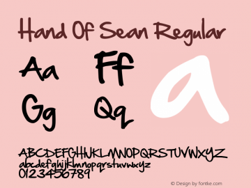 Hand Of Sean Regular Version 2.10 September 20, 2010 Font Sample