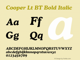 Cooper Lt BT Bold Italic mfgpctt-v1.53 Friday, January 29, 1993 3:42:59 pm (EST) Font Sample