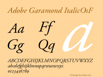Adobe Garamond ItalicOsF Version 001.002 Font Sample