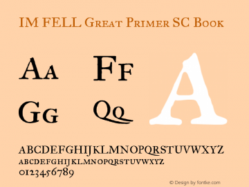 IM FELL Great Primer SC Book Version 3.00 Font Sample