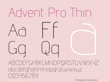 Advent Pro Thin Version 2.003 Font Sample