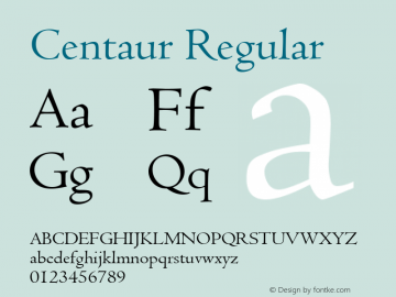 Centaur Regular Version 2.0 - June 6, 1995 Font Sample