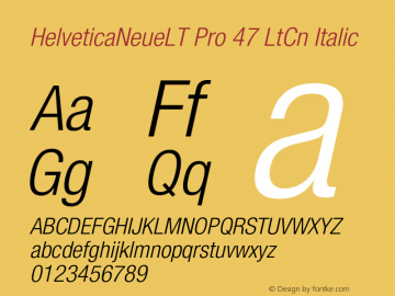 HelveticaNeueLT Pro 47 LtCn Italic Version 1.000;PS 001.000;Core 1.0.38 Font Sample