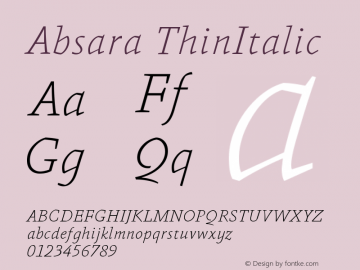 Absara ThinItalic Version 004.460 Font Sample