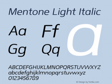 Mentone Light Italic Unknown Font Sample