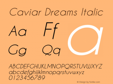 Caviar Dreams Italic Version 2.00 January 17, 2010 Font Sample