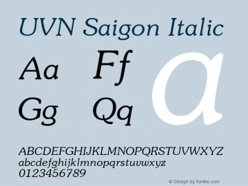 UVN Saigon Italic 1.0 July 2001. Bo Chu Tieng Viet Font Sample