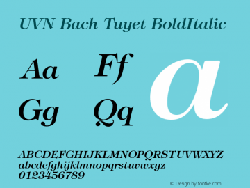 UVN Bach Tuyet BoldItalic 0.8 March 2001. Bo Chu Tieng Viet Font Sample