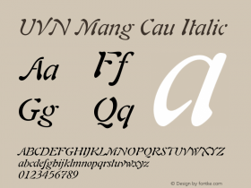 UVN Mang Cau Italic 0.8 March 2001. Bo Chu Tieng Viet Font Sample