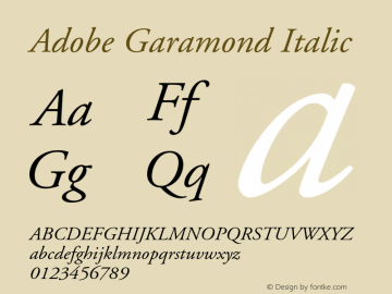 Adobe Garamond Italic Version 1.100;PS 001.001;hotconv 1.0.38 Font Sample