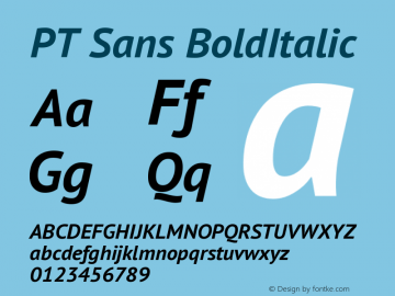 PT Sans BoldItalic Version 1.001 Font Sample