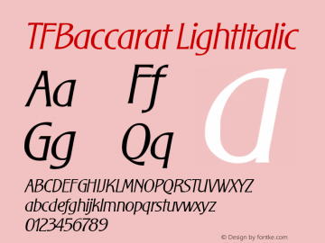 TFBaccarat LightItalic Version 001.000 Font Sample