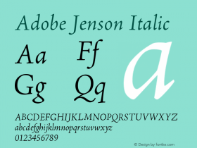 Adobe Jenson Italic Version 001.000 Font Sample