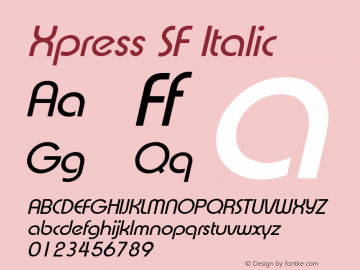 Xpress SF Italic Altsys Fontographer 3.5  4/12/93 Font Sample