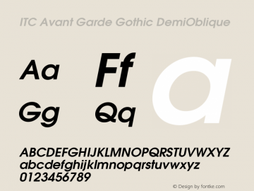 ITC Avant Garde Gothic DemiOblique Version 003.001 Font Sample