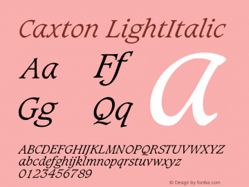 Caxton LightItalic Version 001.002 Font Sample