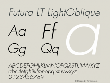 Futura LT LightOblique Version 006.000 Font Sample