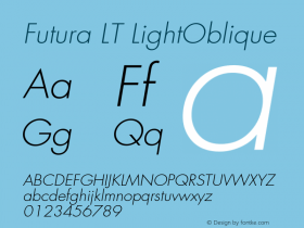 Futura LT LightOblique Version 006.000 Font Sample